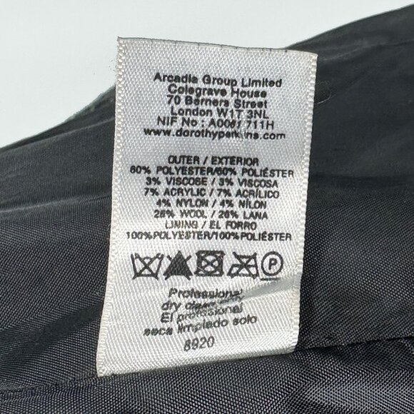 Dorothy Perkins Wool Blend Belted Coat UK 10 Euro 38 Black Cream Plaid Check - Picture 8 of 9